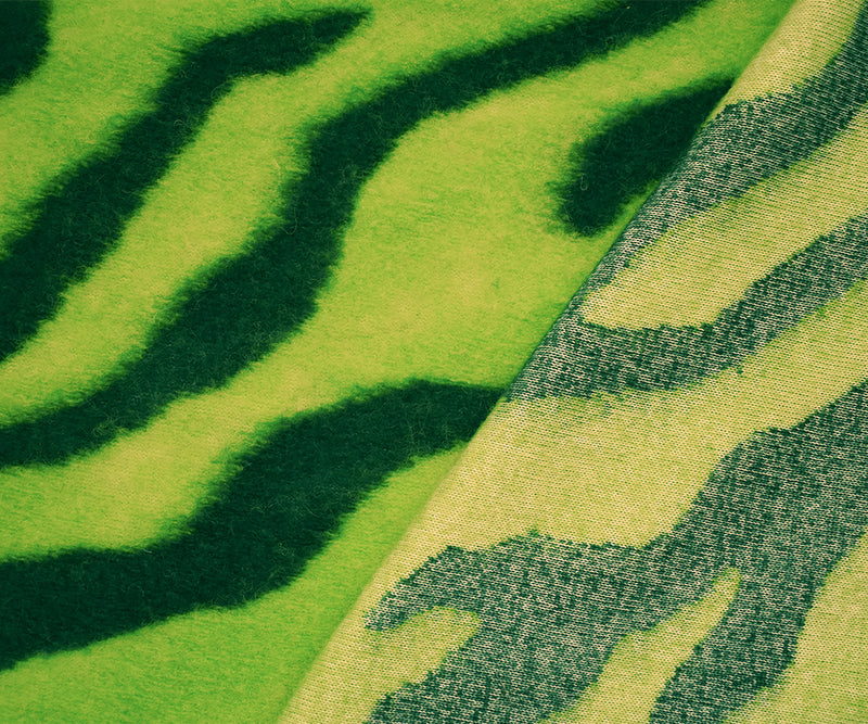 Bright Green Italian Boiled Wool-Poly Zebra Knit Coating Fabric