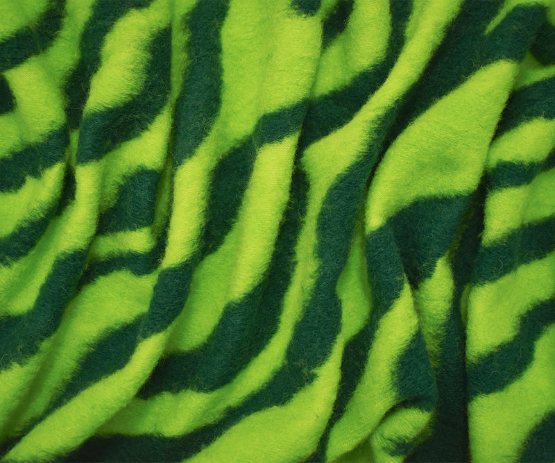 Bright Green Italian Boiled Wool-Poly Zebra Knit Coating Fabric