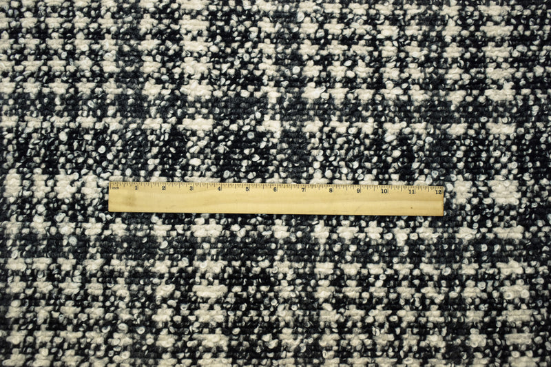 Black-Multi Boiled Italian Wool-Poly Abstract Plaid Boucle Knit Coating Fabric
