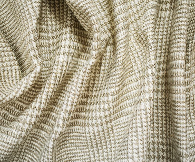Natural White-Taupe Linen Glen Plaid Home Decorating Fabric
