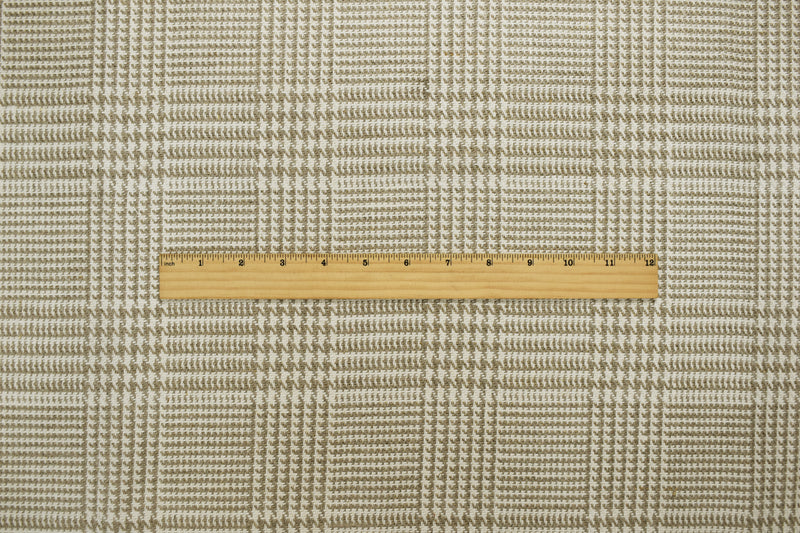 Natural White-Taupe Linen Glen Plaid Home Decorating Fabric