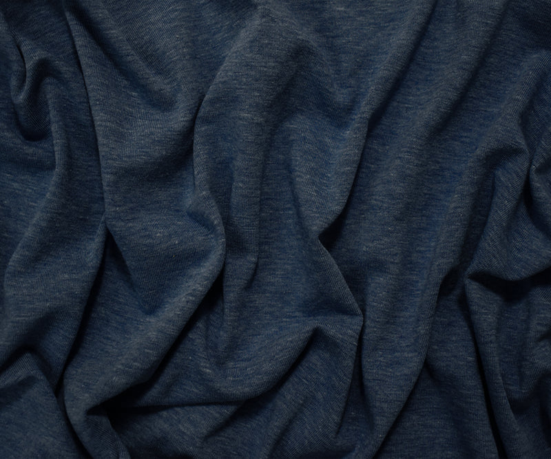Dark Denim Heather Solid Cotton-Poly Spandex Knit Fabric - 10 oz - Reorderable