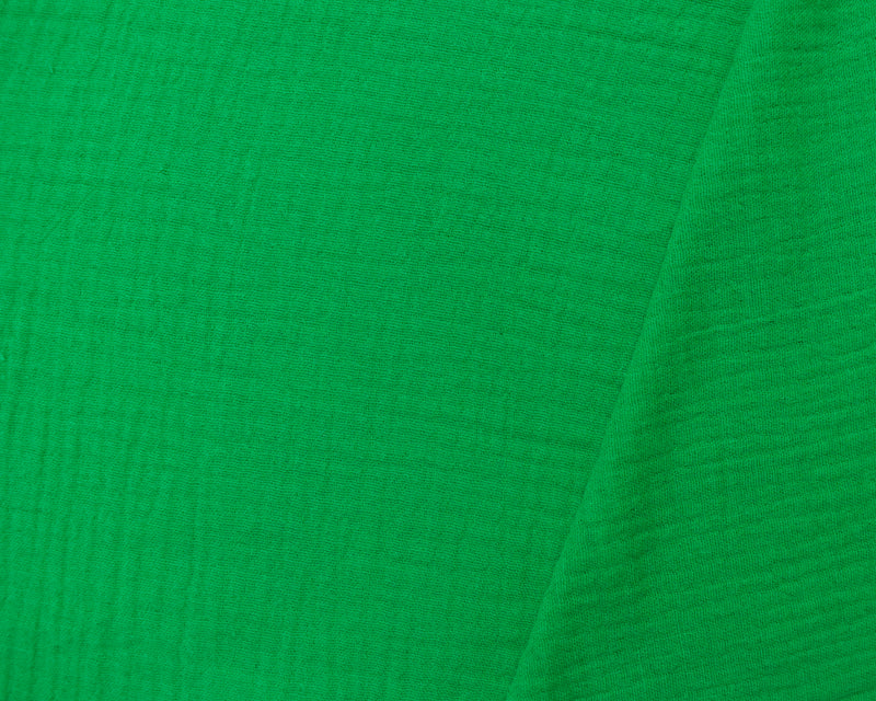 Green Cotton Crinkled Solid Double Gauze Woven Fabric