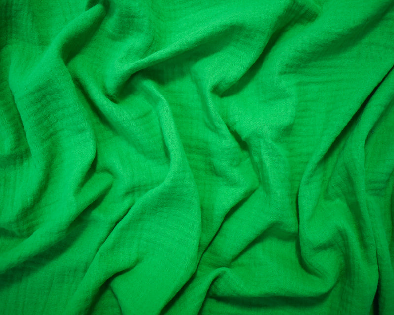Green Cotton Crinkled Solid Double Gauze Woven Fabric