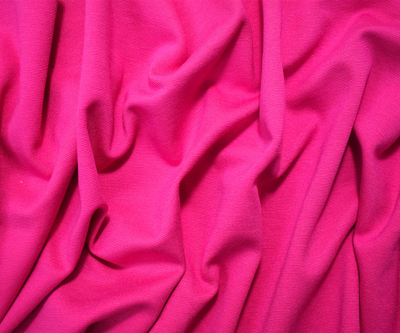 Hot Pink Rayon-Nylon Solid Stretch Spandex Ponte De Roma Knit Fabric