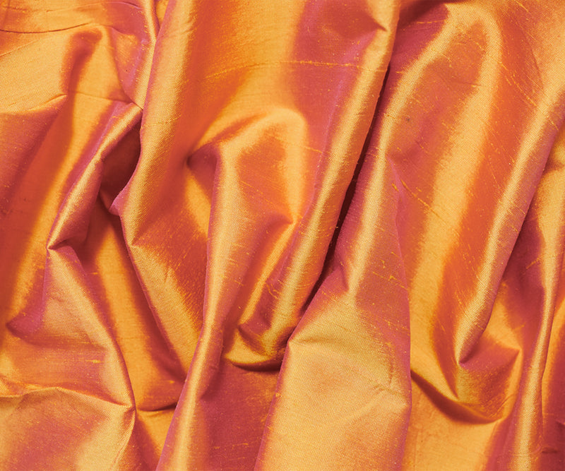 Orange-Pink Iridescent Silk Dupioni Woven Fabric