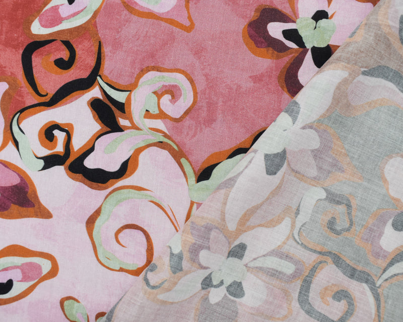 Pink-Red-Multi Cotton-Rayon Floral Printed Lawn Woven Fabric