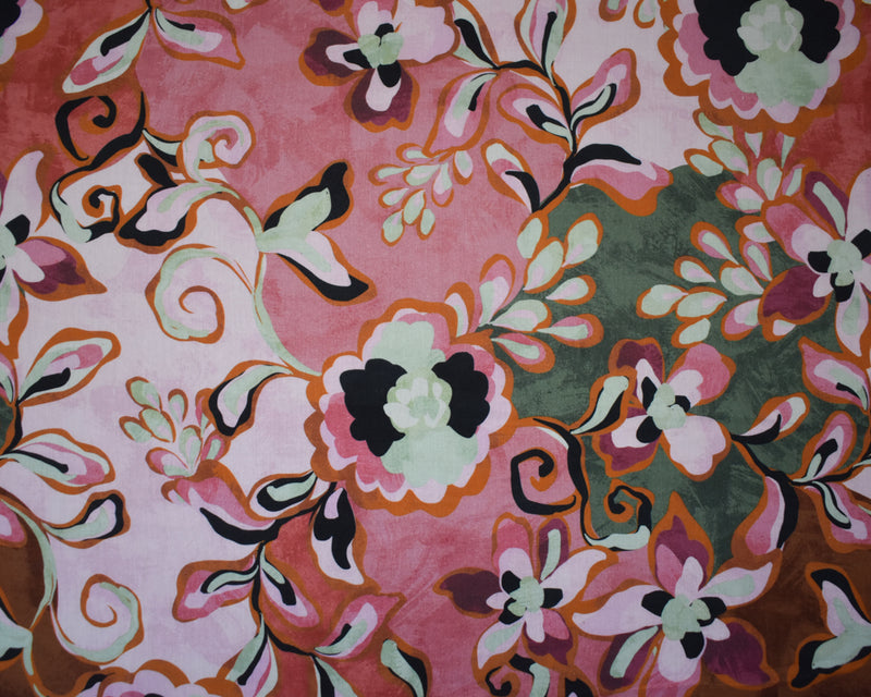 Pink-Red-Multi Cotton-Rayon Floral Printed Lawn Woven Fabric