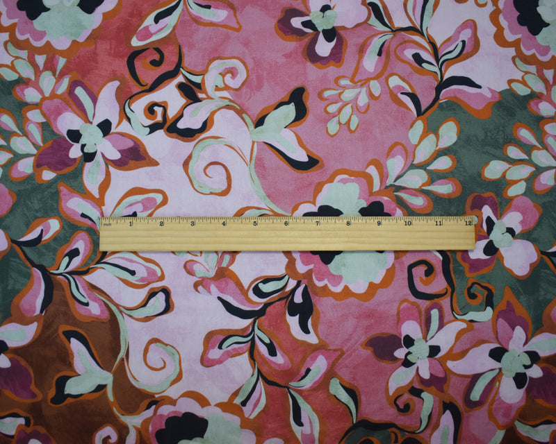 Pink-Red-Multi Cotton-Rayon Floral Printed Lawn Woven Fabric