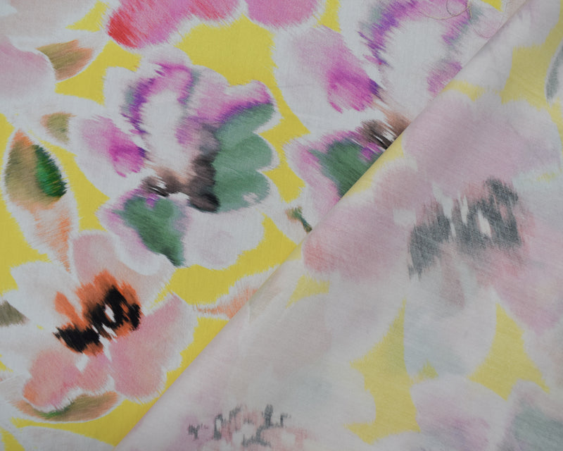 Pink-Yellow-Multi Cotton Floral Printed Broadcloth Woven Fabric