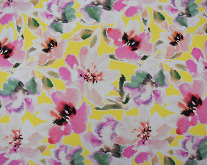 Pink-Yellow-Multi Cotton Floral Printed Broadcloth Woven Fabric
