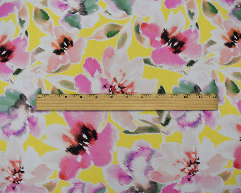 Pink-Yellow-Multi Cotton Floral Printed Broadcloth Woven Fabric