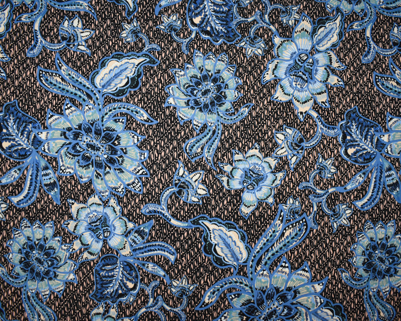 Blue-Peach-Multi Cotton-Rayon Floral Printed Lawn Woven Fabric