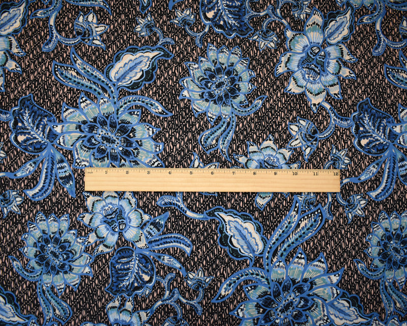 Blue-Peach-Multi Cotton-Rayon Floral Printed Lawn Woven Fabric