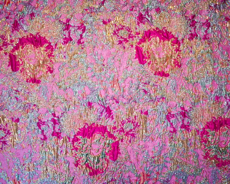 Fuchsia Pink-Gold Poly Blend Abstract Matelasse Jacquard Brocade Woven Fabric