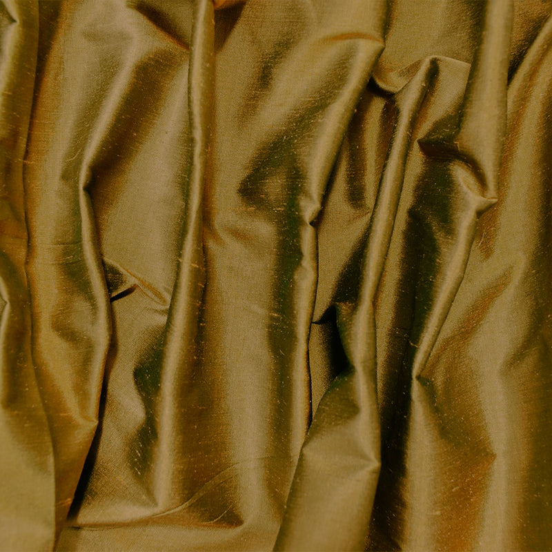 Light Brown-Green Beige Silk Iridescent Dupioni Woven Fabric
