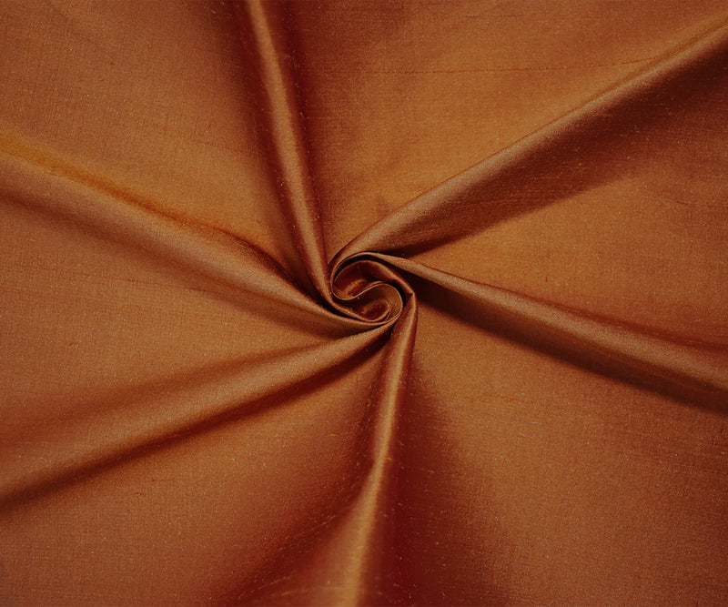 Amber Brown-Orange Silk Iridescent Dupioni Woven Fabric