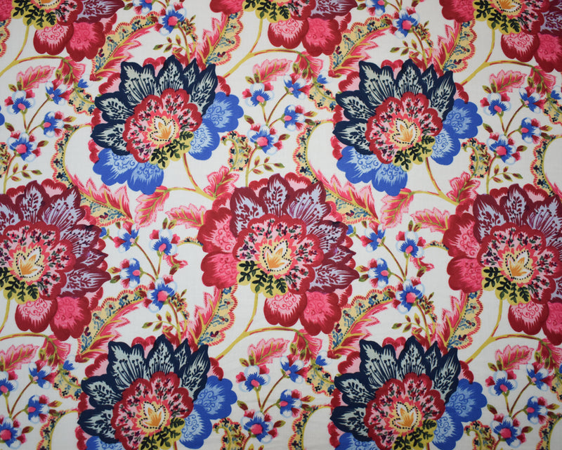 Blue-Pink-Multi Cotton-Rayon Floral Printed Lawn Woven Fabric