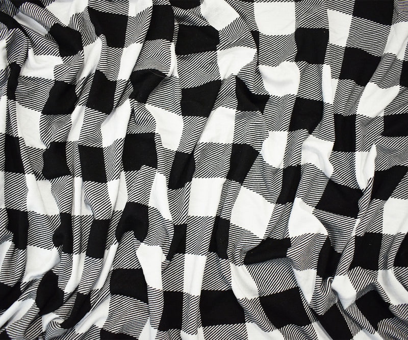 Black-White Rayon Modal Gingham Printed Stretch Spandex Jersey Knit Fabric