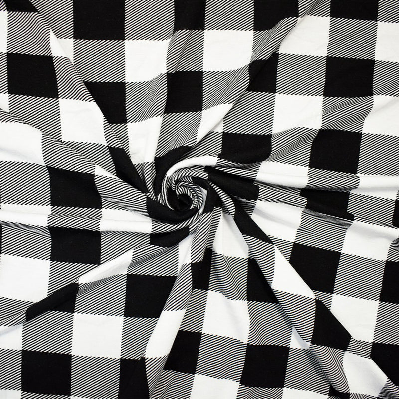 Black-White Rayon Modal Gingham Printed Stretch Spandex Jersey Knit Fabric