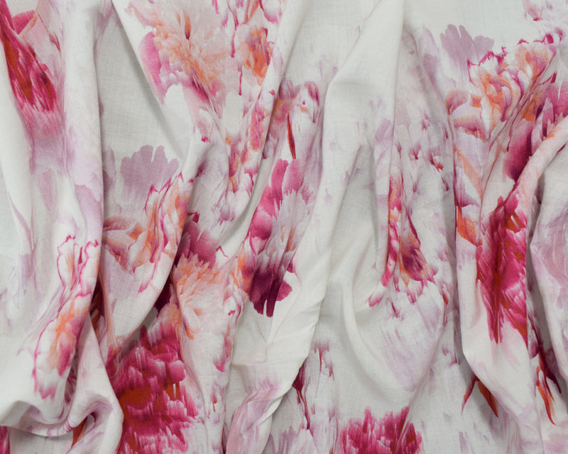Pink-Orange-Multi Cotton-Rayon Floral Printed Lawn Woven Fabric