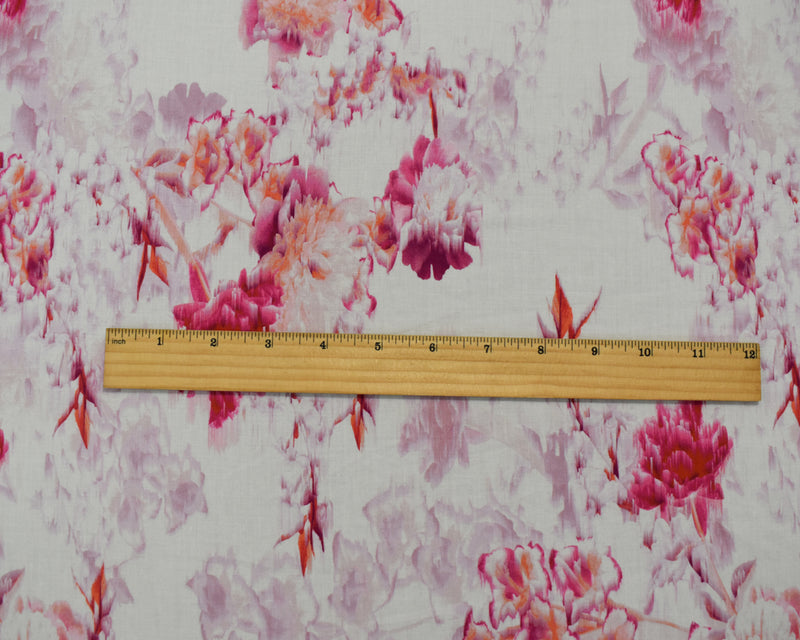 Pink-Orange-Multi Cotton-Rayon Floral Printed Lawn Woven Fabric