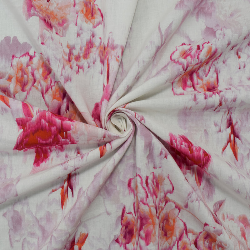 Pink-Orange-Multi Cotton-Rayon Floral Printed Lawn Woven Fabric