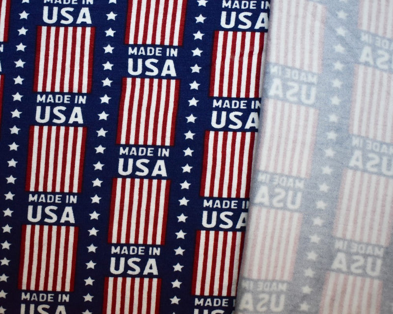 Blue-Red-Multi Rayon Modal USA Print Stretch Spandex Jersey Knit Fabric