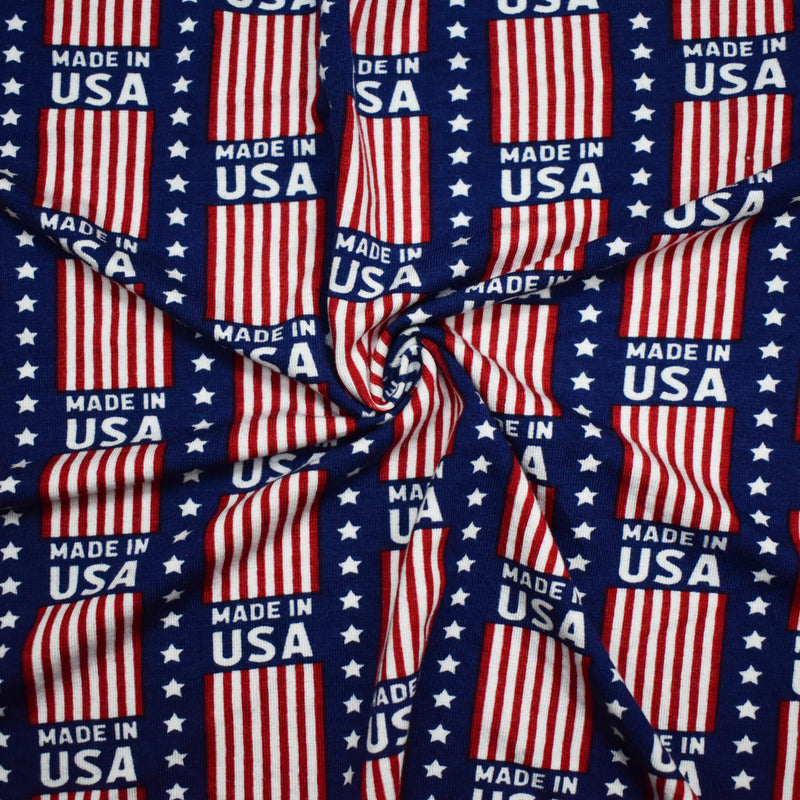 Blue-Red-Multi Rayon Modal USA Print Stretch Spandex Jersey Knit Fabric