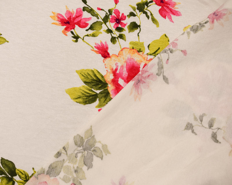 Ivory-Pink-Multi Rayon Modal Floral Printed Stretch Spandex Jersey Knit Fabric