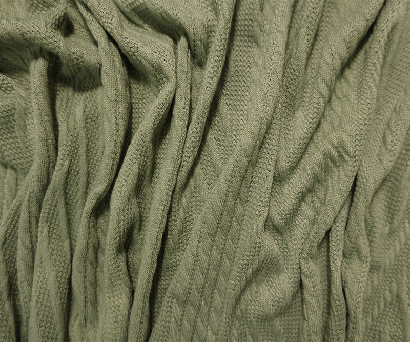 Sage Green Poly Spandex Stretch Cable Sweater Knit Fabric