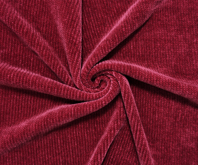 Red Poly Solid Chenille Solid Jersey Sweater Knit Fabric