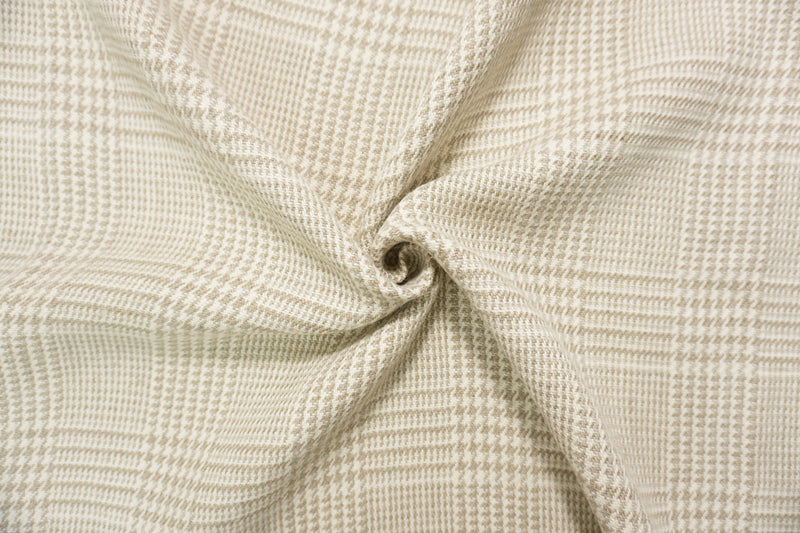 Natural White-Taupe Washed Linen Glen Plaid Home Decorating Fabric
