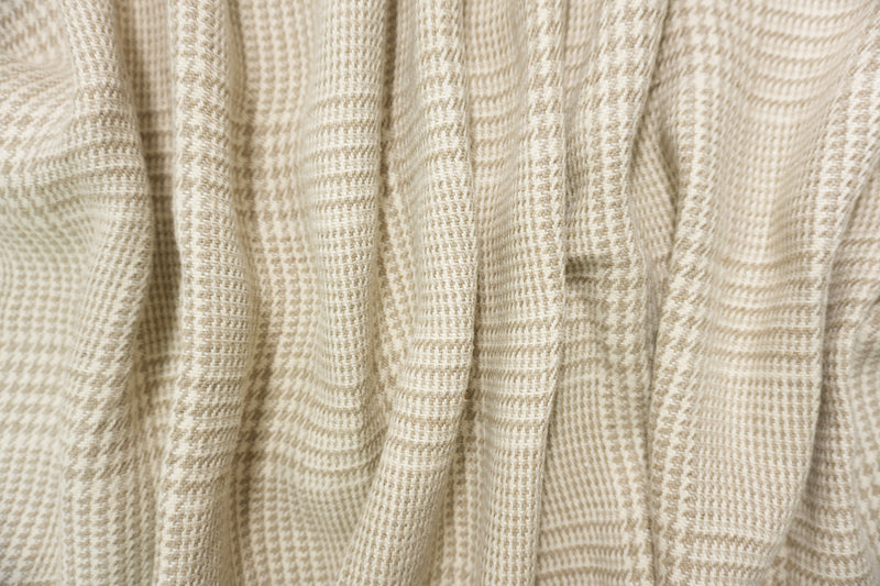 Natural White-Taupe Washed Linen Glen Plaid Home Decorating Fabric