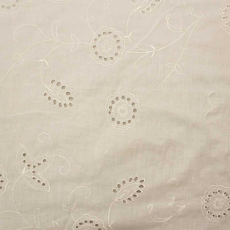 White Cotton Leaf Vine Embroidered Eyelet Voile Woven Fabric