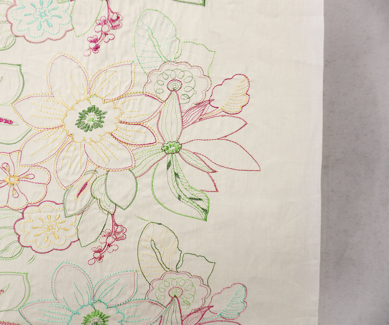 5 YD PC - White-Red-Multi Cotton Floral Embroidered Twill Woven Fabric