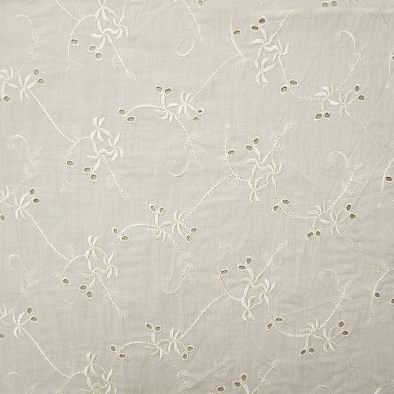 5 YD PC - White Cotton Floral Vine Embroidered Eyelet Voile Woven Fabric