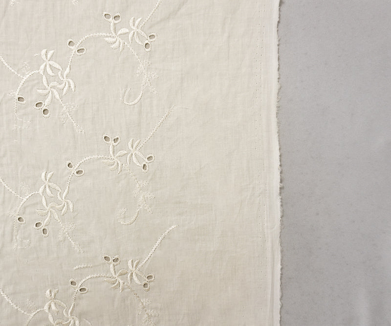 5 YD PC - White Cotton Floral Vine Embroidered Eyelet Voile Woven Fabric