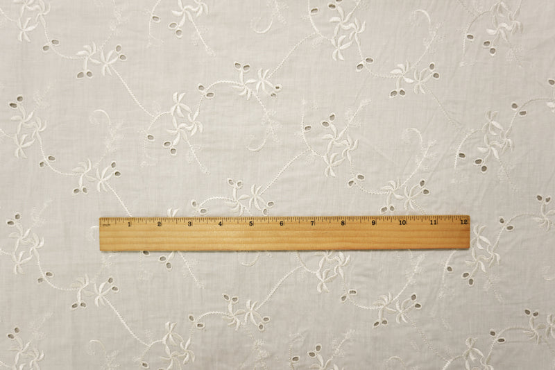 5 YD PC - White Cotton Floral Vine Embroidered Eyelet Voile Woven Fabric