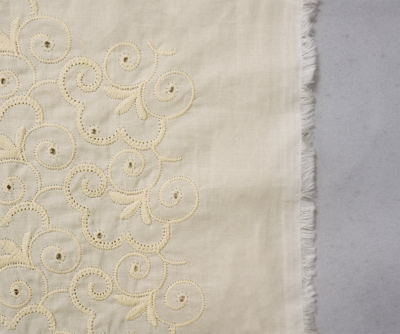 5 YD PC - White Beige Floral Swirl Embroidered Eyelet Voile Woven Fabric