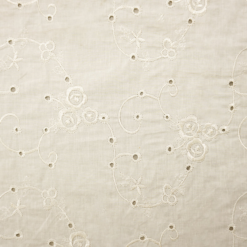 White Cotton Floral Vine Embroidered Eyelet Voile Woven Fabric