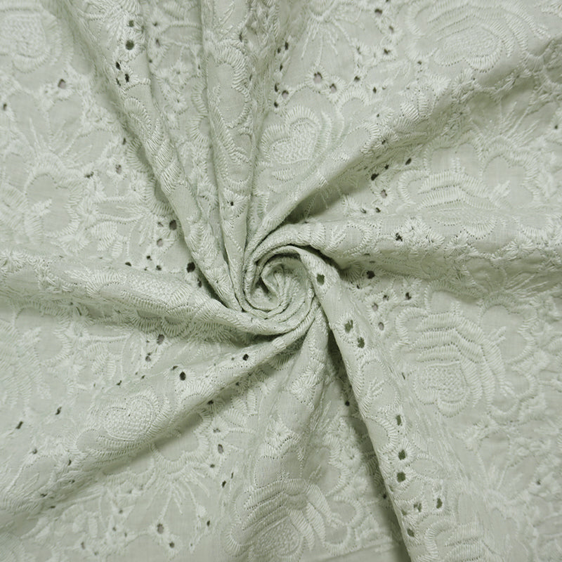 Green Cotton Voile Floral Embroidered Voile Woven Fabric