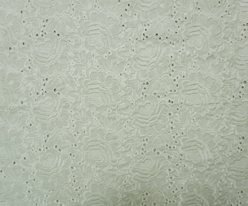 Green Cotton Voile Floral Embroidered Voile Woven Fabric