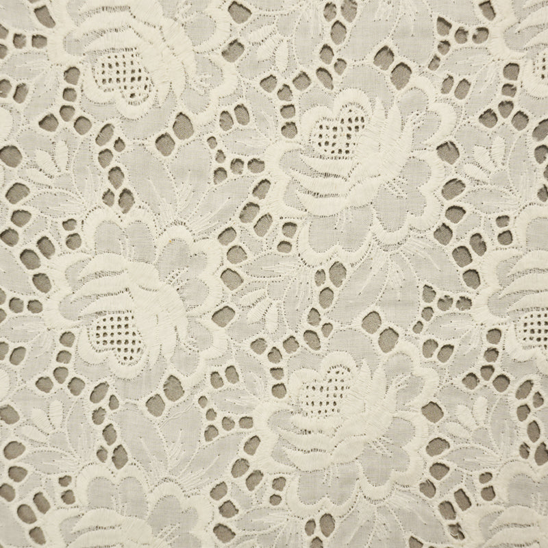 3 YD PC - White Cotton Floral Embroidered Eyelet Voile Woven Fabric