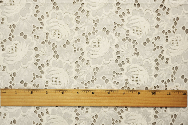 3 YD PC - White Cotton Floral Embroidered Eyelet Voile Woven Fabric
