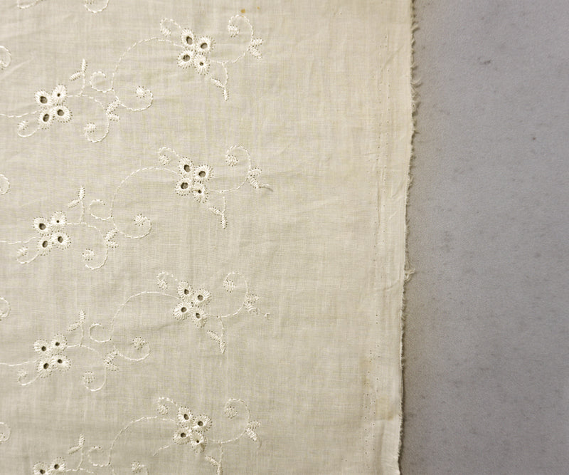 White Cotton Floral Vine Embroidered Eyelet Voile Woven Fabric