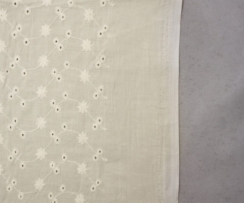 White Cotton Floral Vine Embroidered Eyelet Voile Woven Fabric