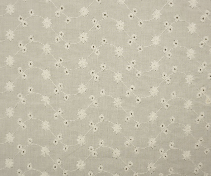 White Cotton Floral Vine Embroidered Eyelet Voile Woven Fabric