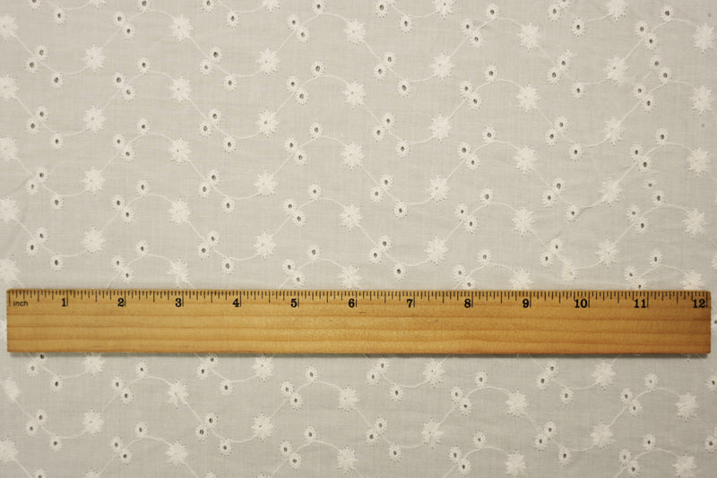 White Cotton Floral Vine Embroidered Eyelet Voile Woven Fabric
