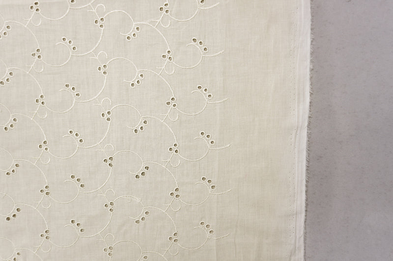 White Cotton Vine Embroidered Eyelet Voile Woven Fabric